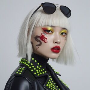 HANDCRAFTED digital art print Edgy Black Jacket with Neon Accents NWT